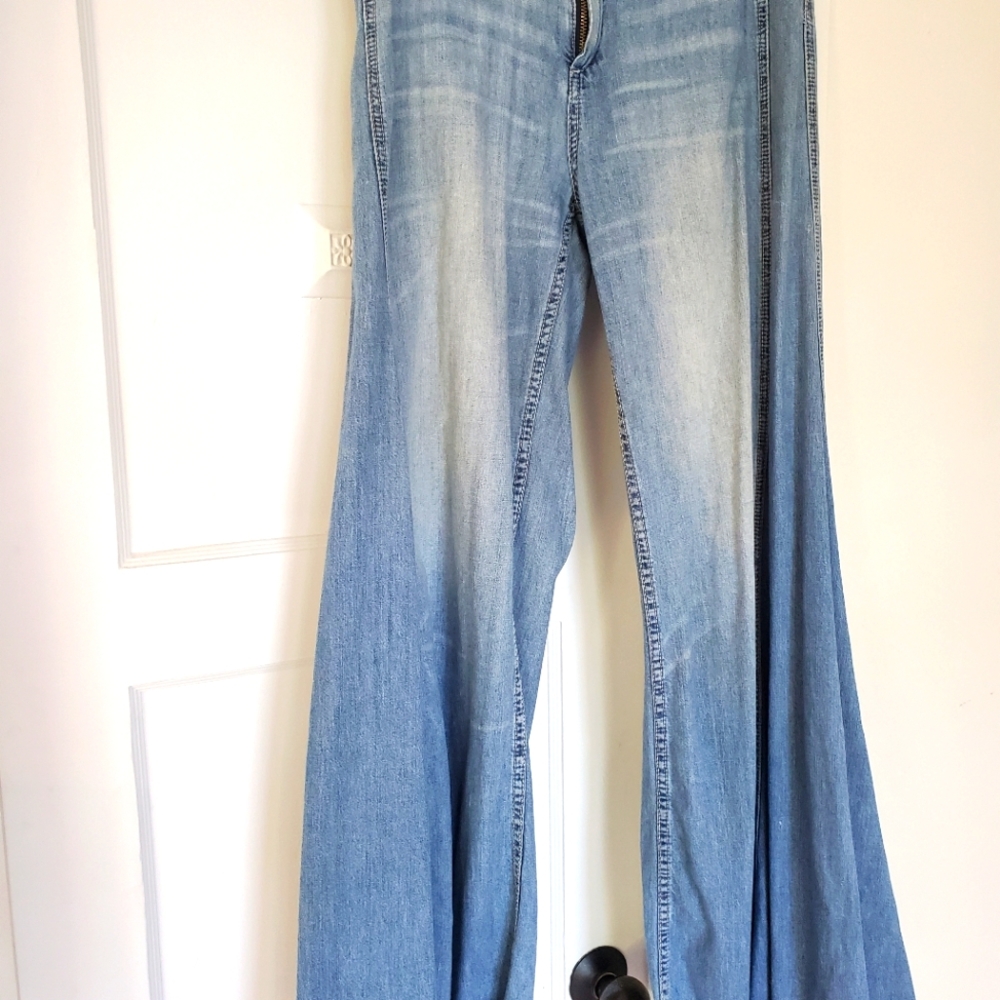 Free People Wide Leg Fringe Denim